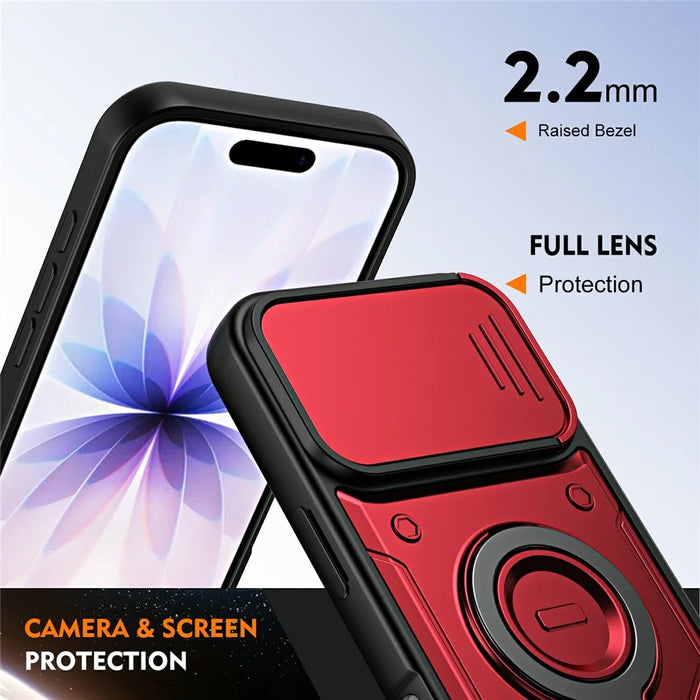 For iPhone 17 Case with Slide Lens Cover Rotatable Kickstand Shockproof TPU + PC Phone Shell - Red - 7