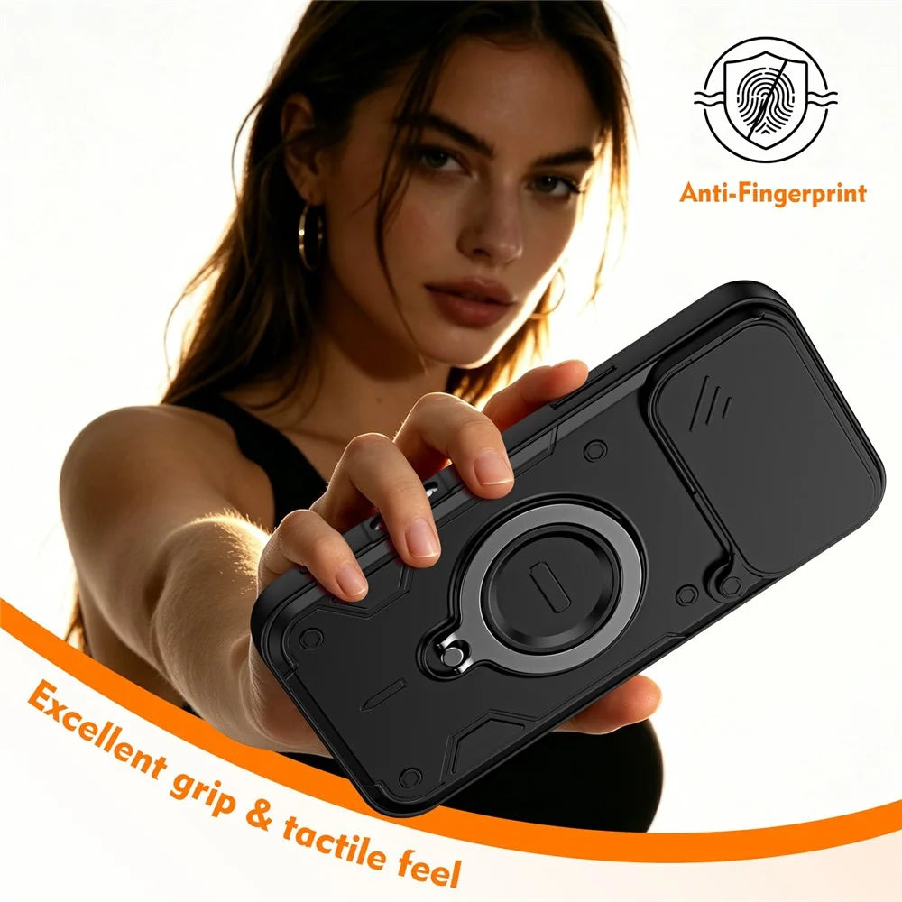 For iPhone 17 Pro Max Case with Slide Lens Cover Rotatable Kickstand Shockproof TPU + PC Phone Shell - Black - 6