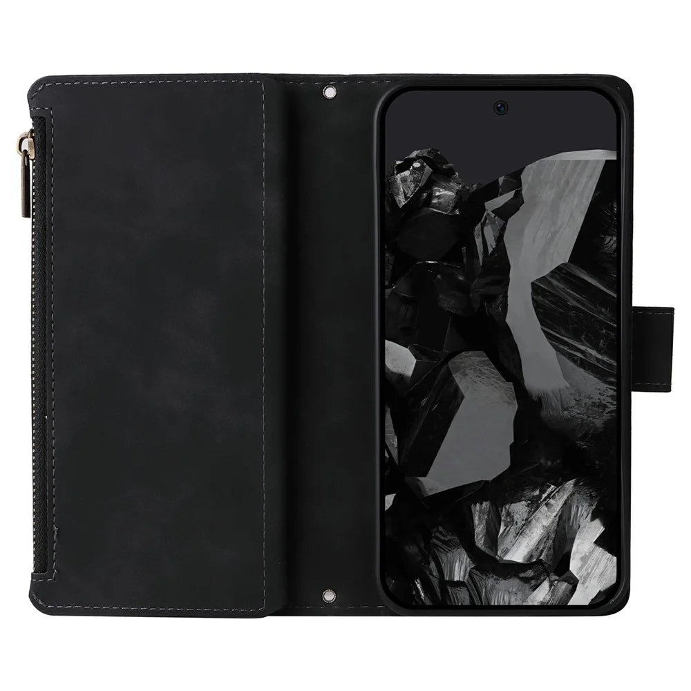 For Google Pixel 11 / Pixel 11 Pro Case Zipper Wallet Multiple Card Slots Leather Phone Cover with Wrist Strap - Black - 2
