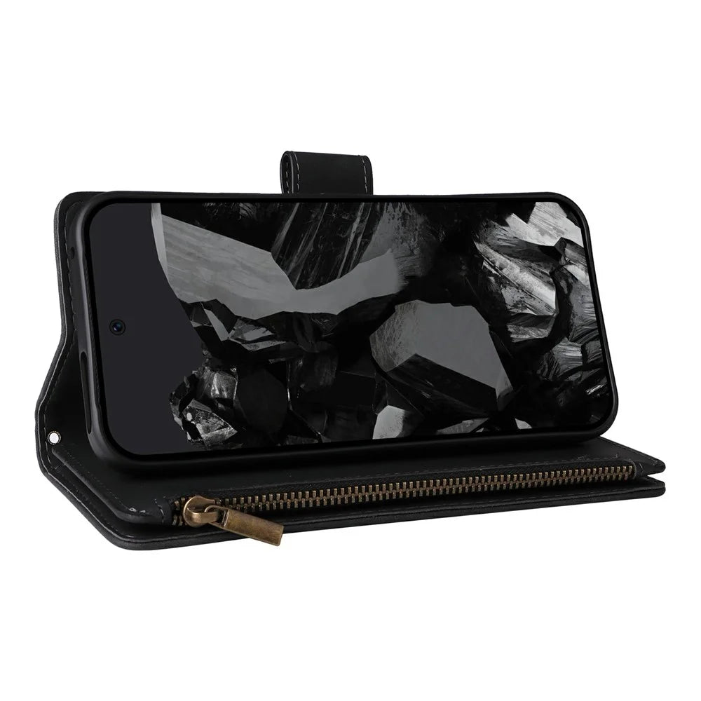 For Google Pixel 11 / Pixel 11 Pro Case Zipper Wallet Multiple Card Slots Leather Phone Cover with Wrist Strap - Black - 4