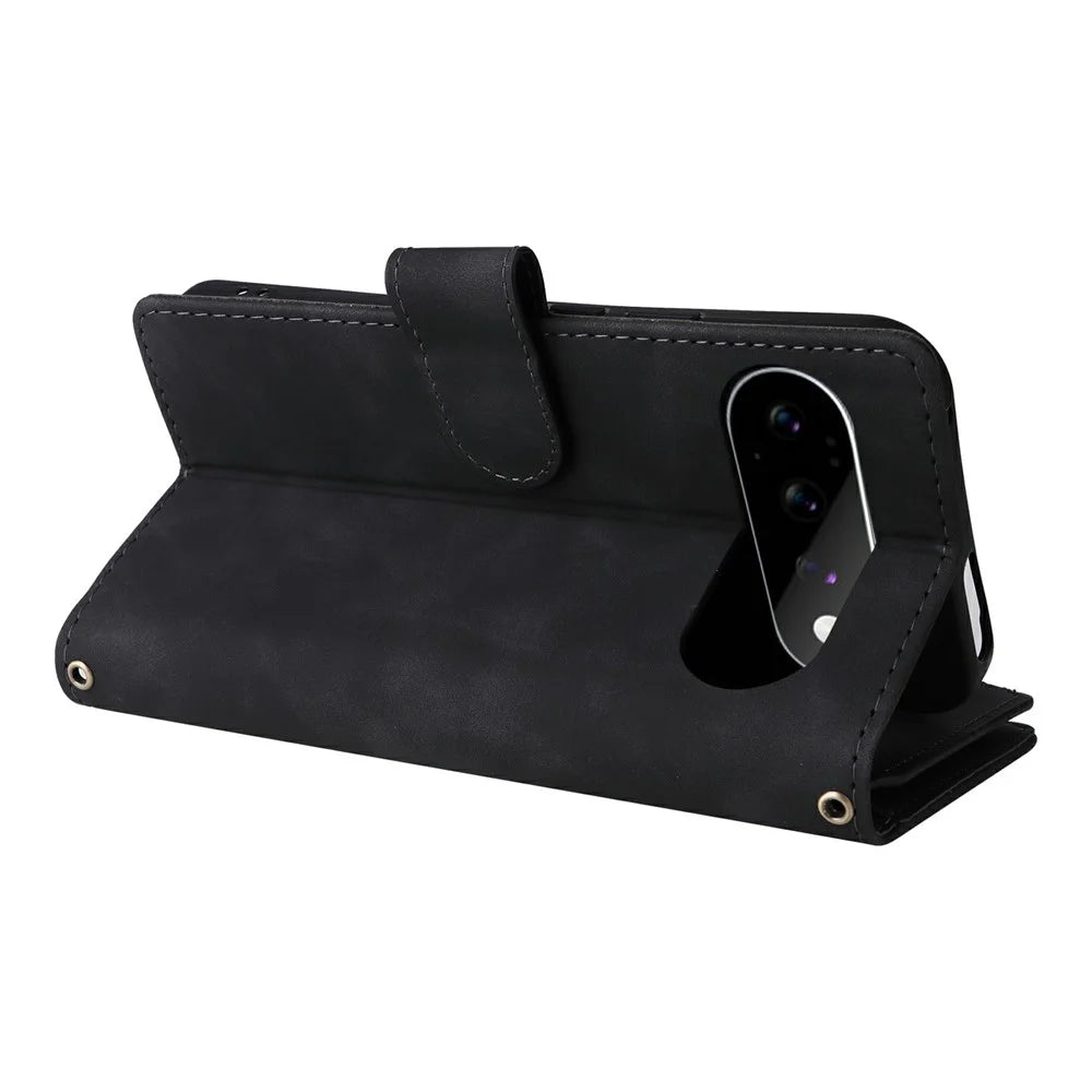For Google Pixel 11 / Pixel 11 Pro Case Zipper Wallet Multiple Card Slots Leather Phone Cover with Wrist Strap - Black - 5
