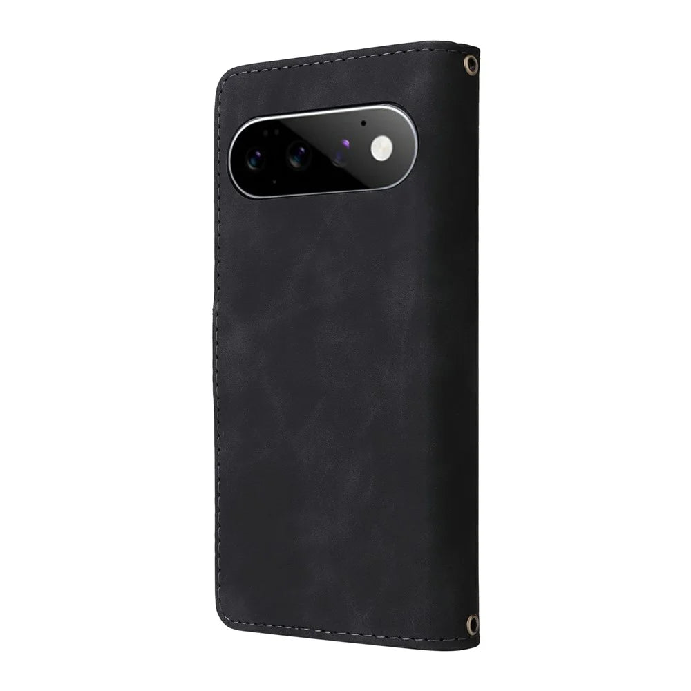 For Google Pixel 11 Pro XL Case Zipper Wallet Multiple Card Slots Leather Phone Cover with Wrist Strap - Black - 7