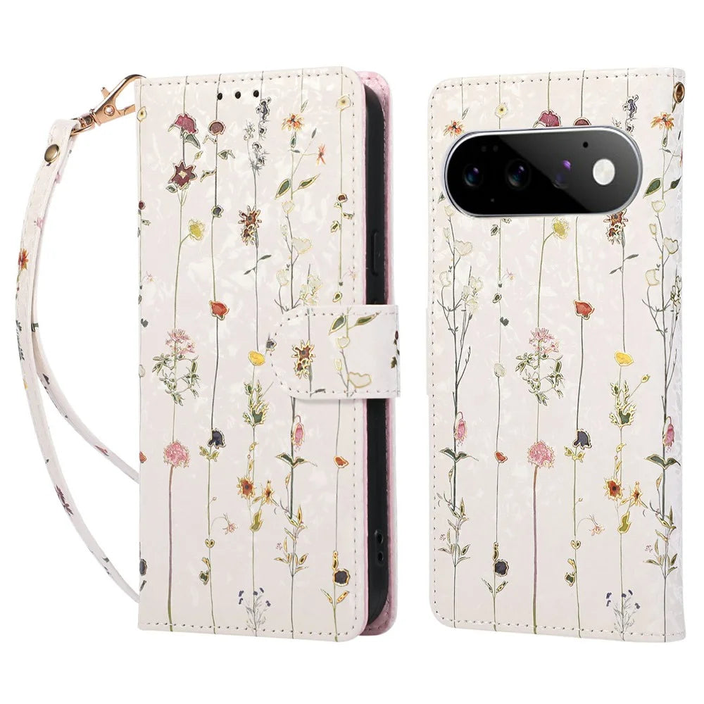 For Google Pixel 11 Pro XL Case RFID Blocking Flower Leather Phone Cover - Small Flower - 1
