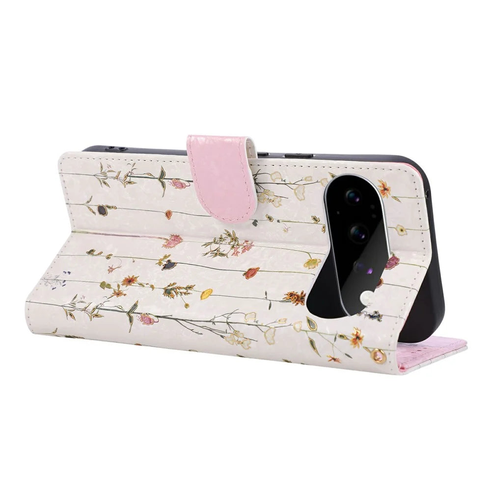 For Google Pixel 11 Pro XL Case RFID Blocking Flower Leather Phone Cover - Small Flower - 4