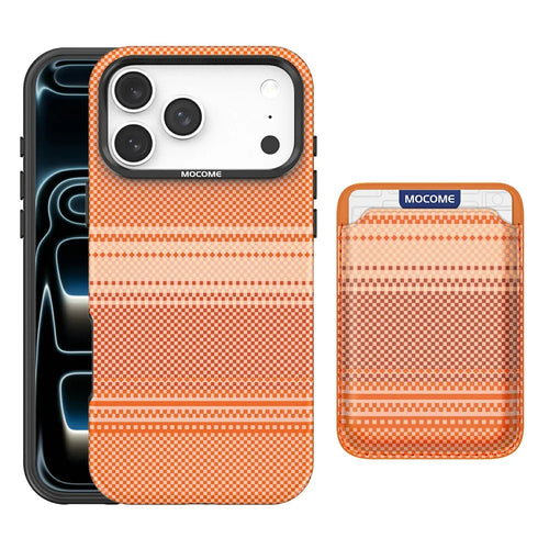 For iPhone 17 Pro Max Magnetic Case Rainbow Gradient Leather Coated TPU + PC Phone Cover with Card Holder - Orange - 1