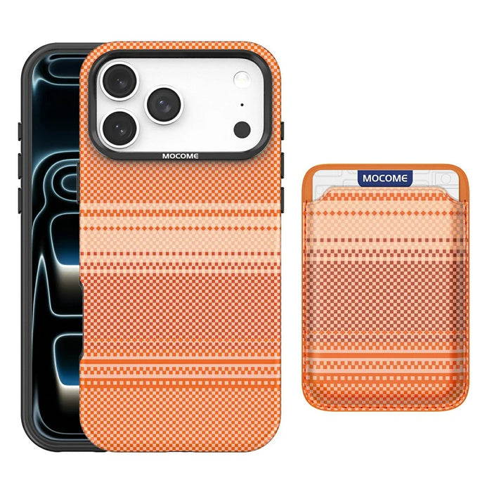 For iPhone 17 Pro Max Magnetic Case Rainbow Gradient Leather Coated TPU + PC Phone Cover with Card Holder - Orange - 1