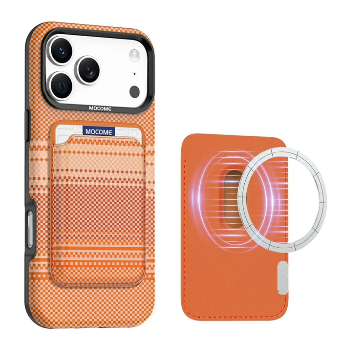 For iPhone 17 Pro Max Magnetic Case Rainbow Gradient Leather Coated TPU + PC Phone Cover with Card Holder - Orange - 2