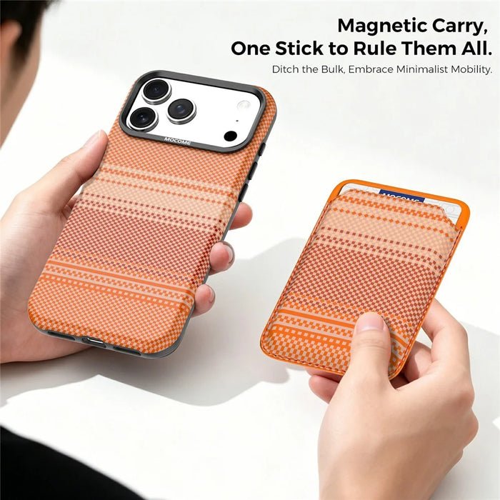 For iPhone 17 Pro Max Magnetic Case Rainbow Gradient Leather Coated TPU + PC Phone Cover with Card Holder - Orange - 5