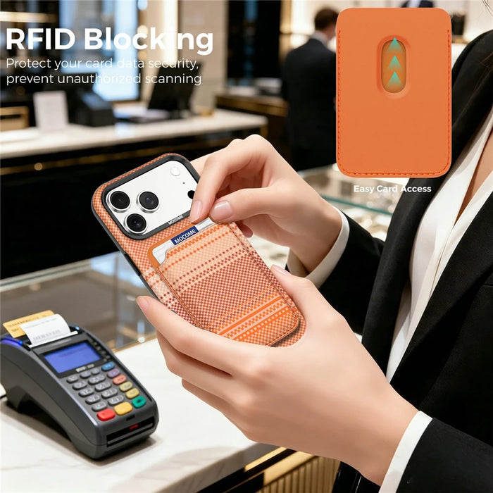For iPhone 17 Pro Max Magnetic Case Rainbow Gradient Leather Coated TPU + PC Phone Cover with Card Holder - Orange - 7