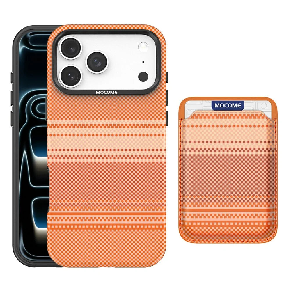 For iPhone 17 Pro Magnetic Case Rainbow Gradient Leather Coated TPU + PC Phone Cover with Card Holder - Orange - 1