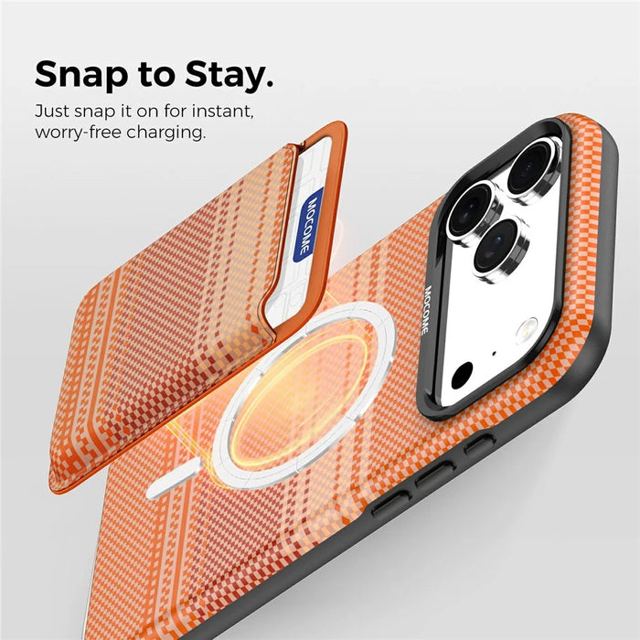 For iPhone 17 Pro Magnetic Case Rainbow Gradient Leather Coated TPU + PC Phone Cover with Card Holder - Orange - 3