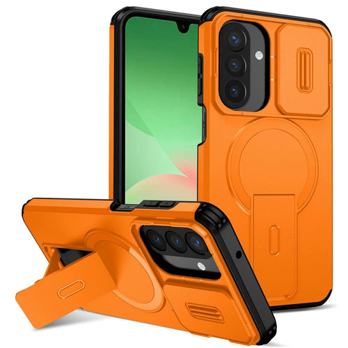 For Samsung Galaxy A27 5G Magnetic Case Kickstand Camera Slider PC + TPU Phone Cover - Orange - 1