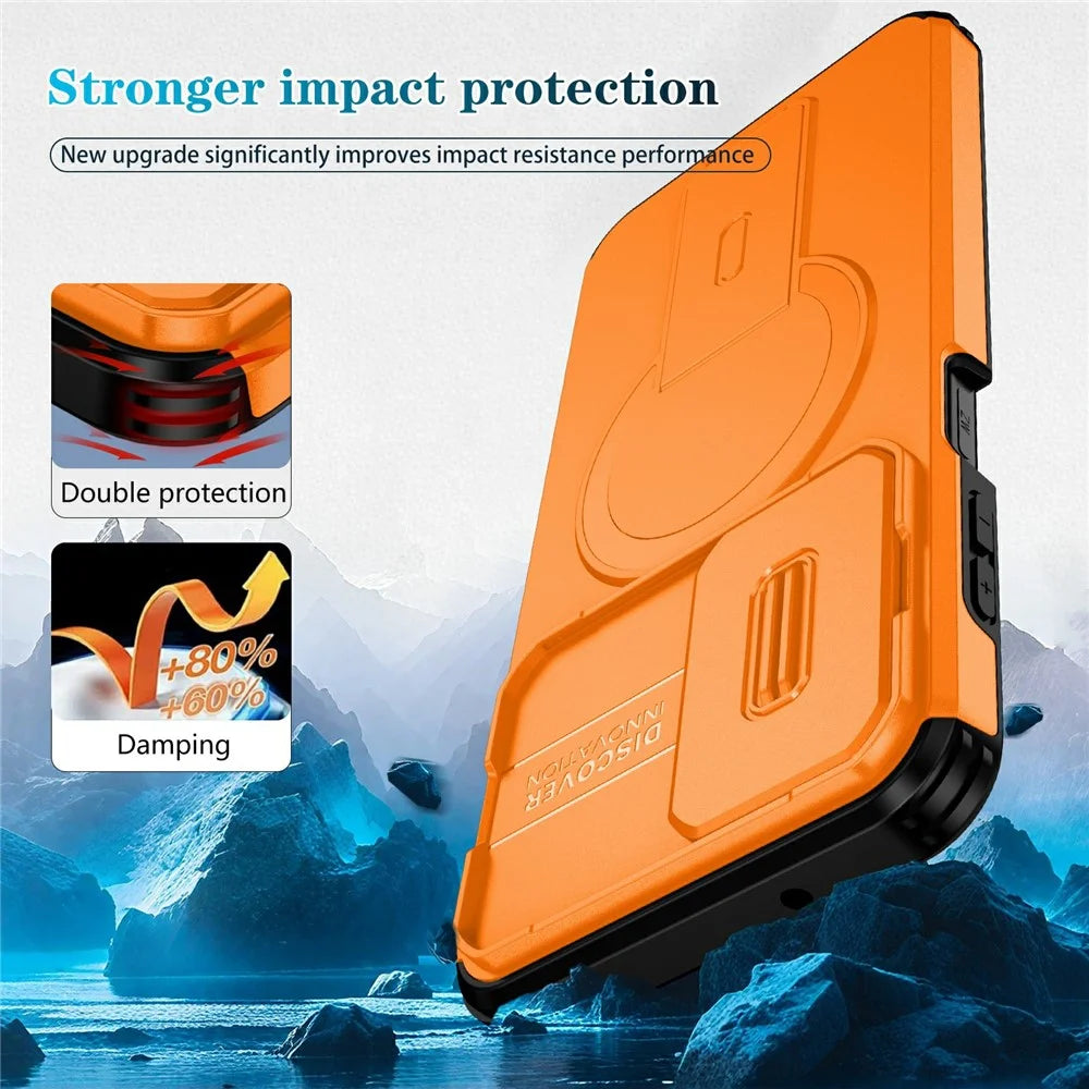 For Samsung Galaxy A27 5G Magnetic Case Kickstand Camera Slider PC + TPU Phone Cover - Orange - 2