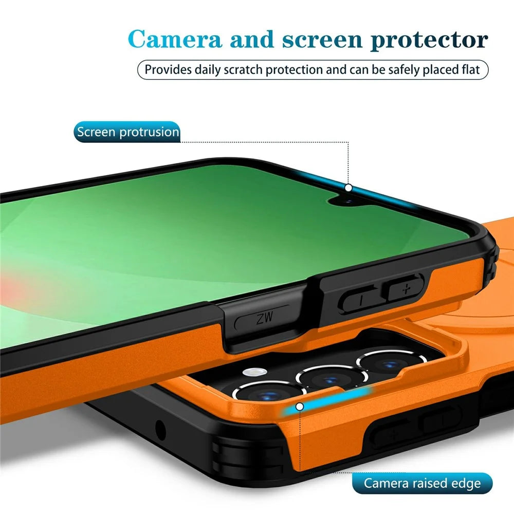 For Samsung Galaxy A27 5G Magnetic Case Kickstand Camera Slider PC + TPU Phone Cover - Orange - 3