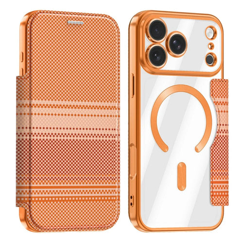For iPhone 17 Pro Max Magnetic Case RFID Blocking Card Slots Leather Cover - Orange - 1