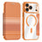 For iPhone 17 Pro Max Magnetic Case RFID Blocking Card Slots Leather Cover - Orange - 1