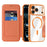 For iPhone 17 Pro Max Magnetic Case RFID Blocking Card Slots Leather Cover - Orange - 2