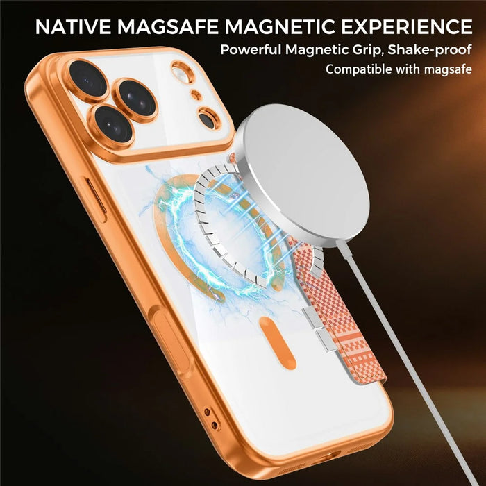 For iPhone 17 Pro Max Magnetic Case RFID Blocking Card Slots Leather Cover - Orange - 3