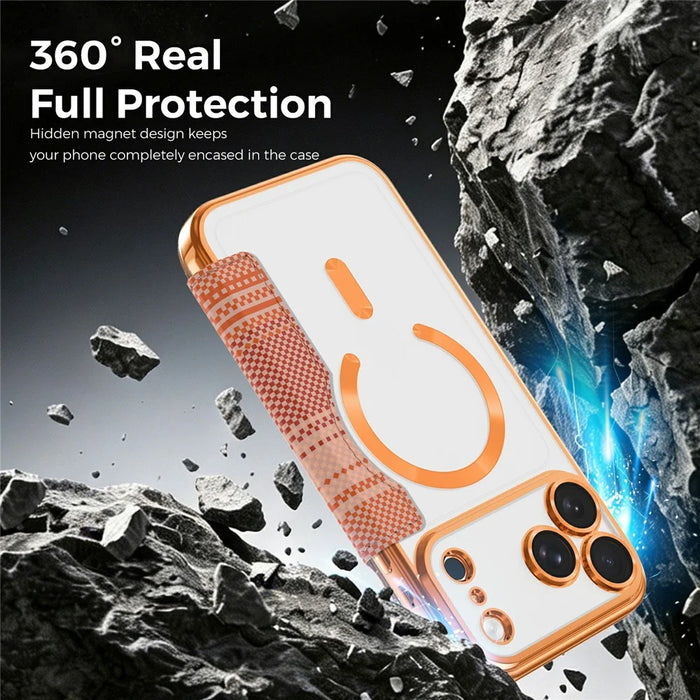 For iPhone 17 Pro Max Magnetic Case RFID Blocking Card Slots Leather Cover - Orange - 5
