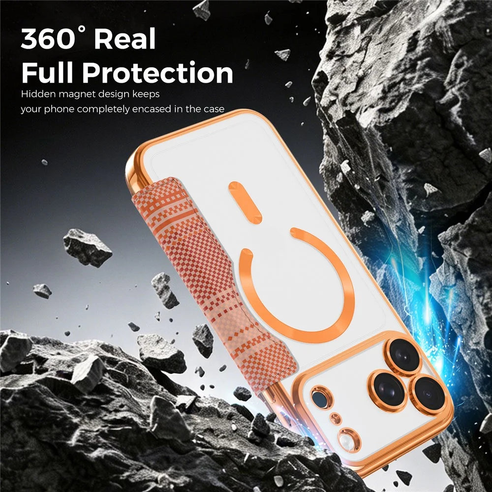 For iPhone 17 Pro Magnetic Case RFID Blocking Card Slots Leather Cover - Orange - 5