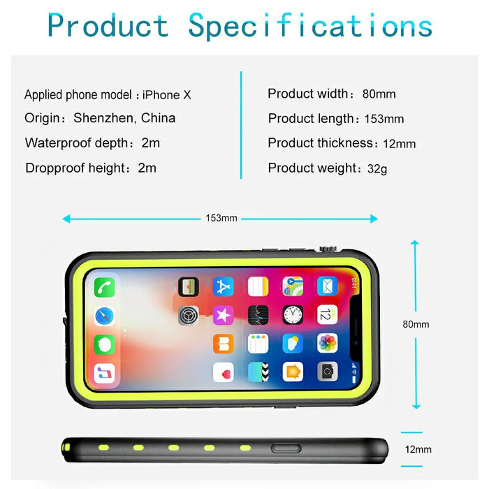REDPEPPER Dot+ Series For iPhone X  /  XS 5.8 inch Underwater Phone Case IP68 Waterproof Shockproof Dustproof TPU+PC Cover - Black - 7