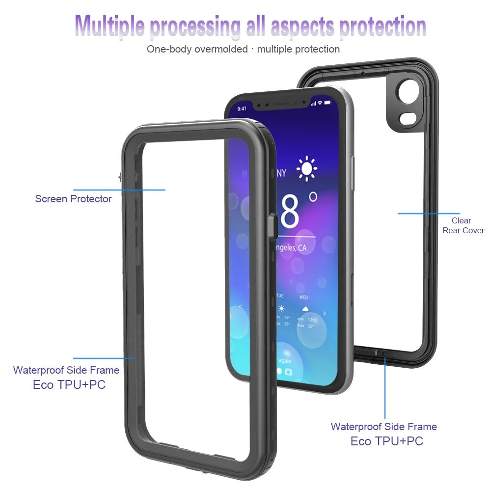 REDPEPPER Dot+ Series For iPhone XR 6.1 inch Underwater Phone Case IP68 Waterproof Shockproof Dustproof TPU+PC Cover - Black - 6