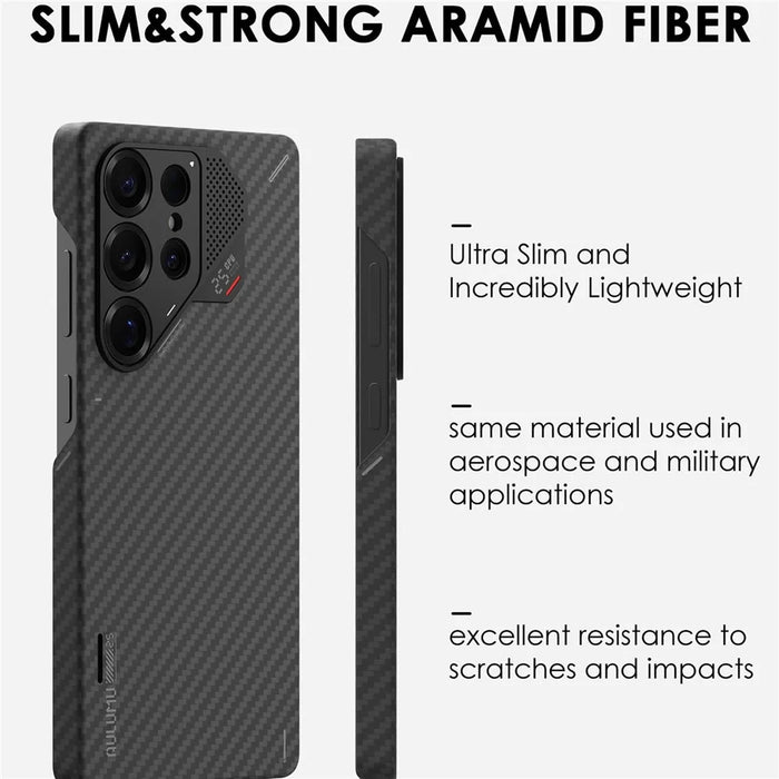 AULUMU For Samsung Galaxy S26 Ultra Aramid Fiber Case Ultra Thin Magnetic Phone Cover with Real-Time Temperature Monitoring - Black - 3
