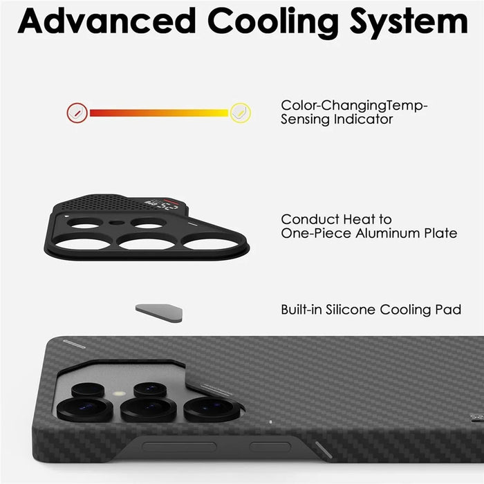 AULUMU For Samsung Galaxy S26 Ultra Aramid Fiber Case Ultra Thin Magnetic Phone Cover with Real-Time Temperature Monitoring - Black - 4