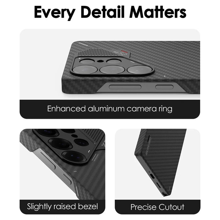 AULUMU For Samsung Galaxy S26 Ultra Aramid Fiber Case Ultra Thin Magnetic Phone Cover with Real-Time Temperature Monitoring - Black - 6