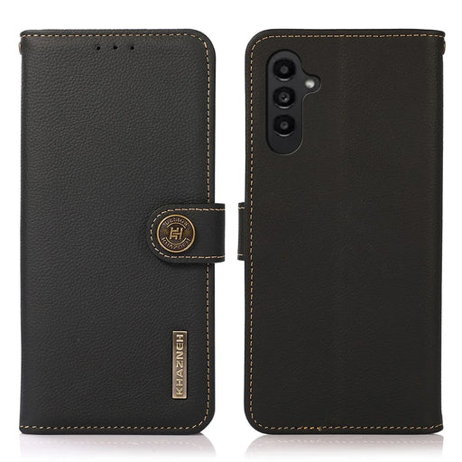 KHAZNEH for Samsung Galaxy S26 FE Case Genuine Cow Leather RFID Blocking Wallet Phone Cover - Black - 1