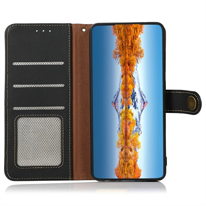 KHAZNEH for Samsung Galaxy S26 FE Case Genuine Cow Leather RFID Blocking Wallet Phone Cover - Black - 4