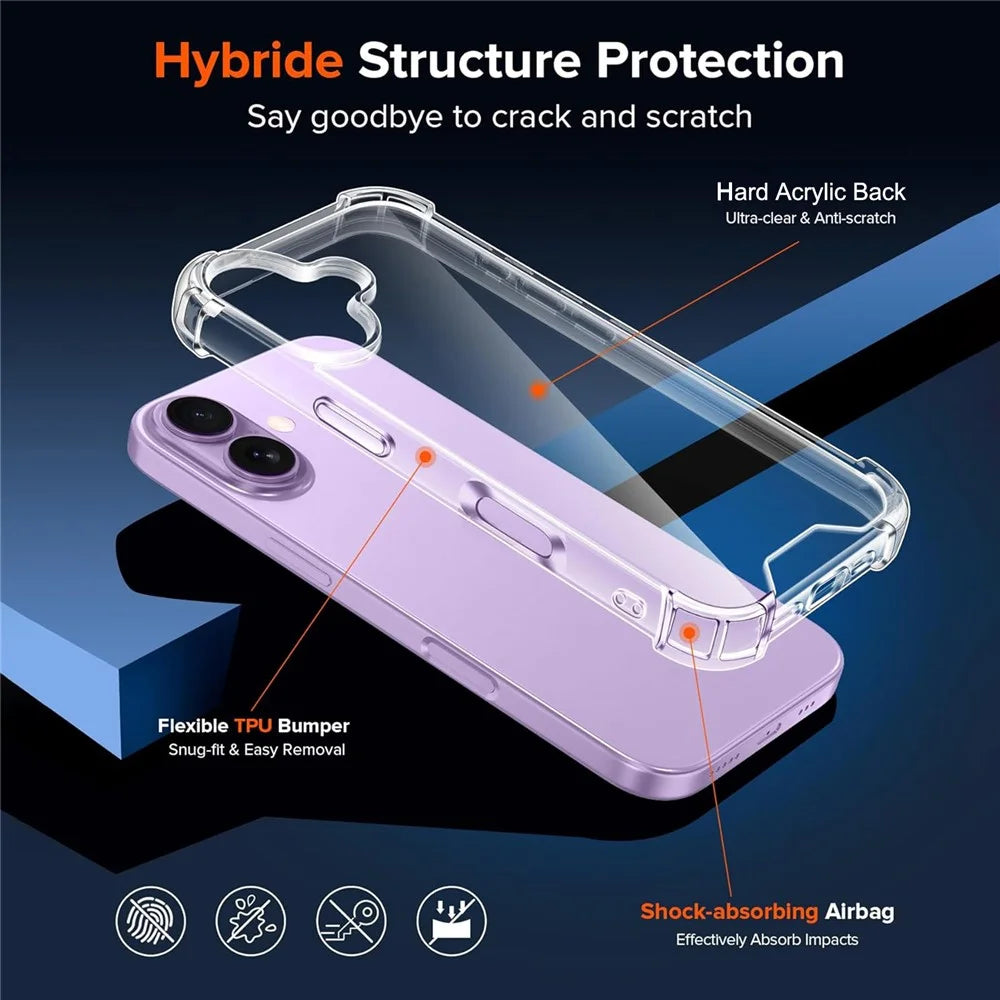 For iPhone 17 Case Military Grade Drop Protection Acrylic + TPU Phone Cover - Transparent - 5