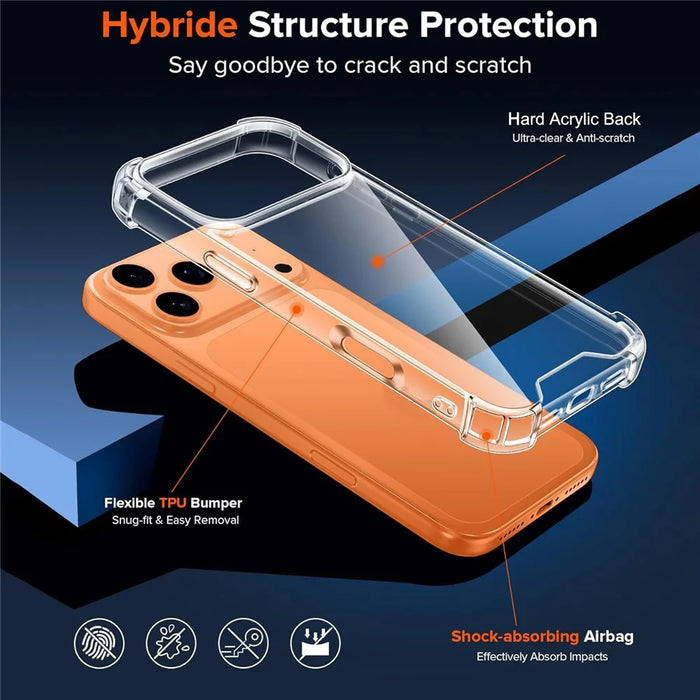 For iPhone 17 Pro Max Case Military Grade Drop Protection Acrylic + TPU Phone Cover - Transparent - 4