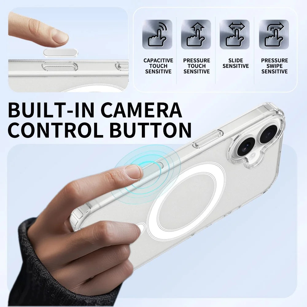 For iPhone 18 Magnetic Case TPU + Acrylic Phone Cover with Camera Control Button - Transparent - 4
