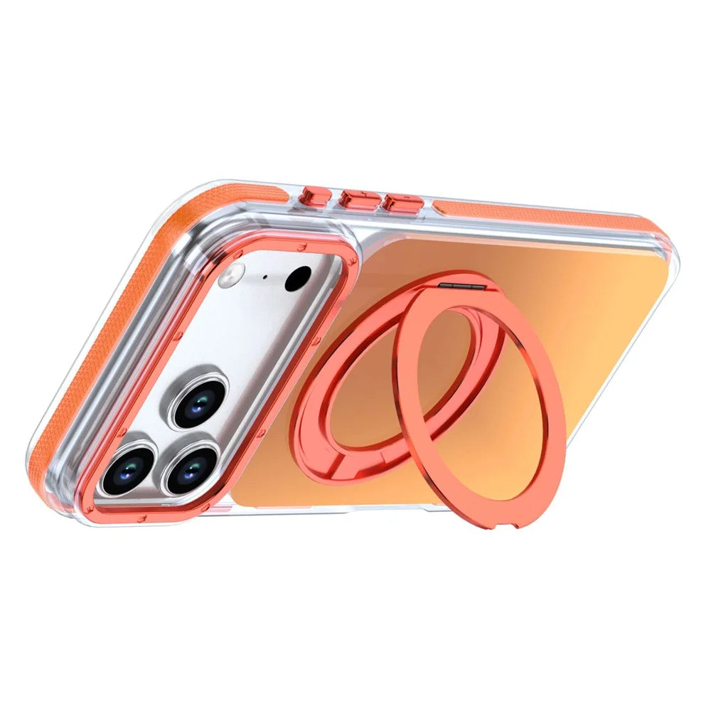 For iPhone 18 Pro / 17 Pro Magnetic Case Chameleon Gradient TPU + Acrylic Phone Cover with 360 Degree Rotating Kickstand - Orange - 3