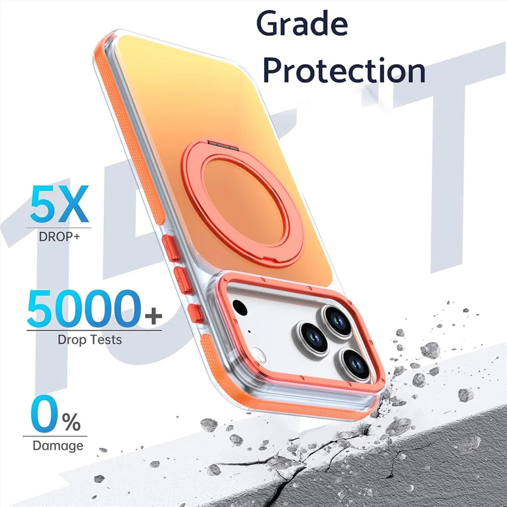 For iPhone 18 Pro / 17 Pro Magnetic Case Chameleon Gradient TPU + Acrylic Phone Cover with 360 Degree Rotating Kickstand - Orange - 4