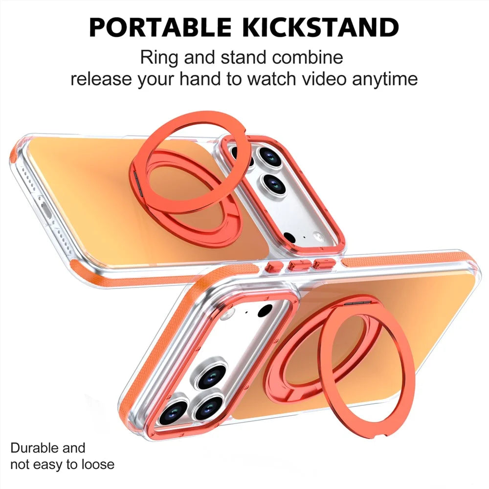 For iPhone 18 Pro / 17 Pro Magnetic Case Chameleon Gradient TPU + Acrylic Phone Cover with 360 Degree Rotating Kickstand - Orange - 5