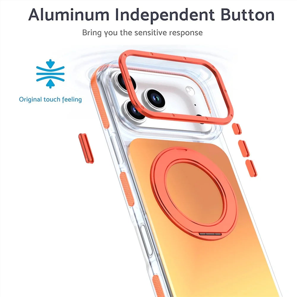 For iPhone 18 Pro / 17 Pro Magnetic Case Chameleon Gradient TPU + Acrylic Phone Cover with 360 Degree Rotating Kickstand - Orange - 6