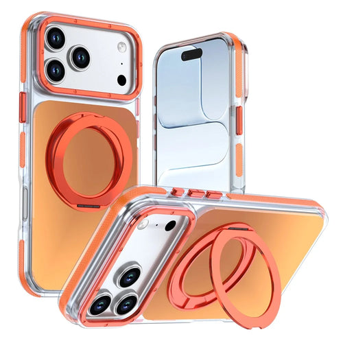 For iPhone 18 Pro Max / 17 Pro Max Magnetic Case Chameleon Gradient TPU + Acrylic Phone Cover with 360 Degree Rotating Kickstand - Orange - 1