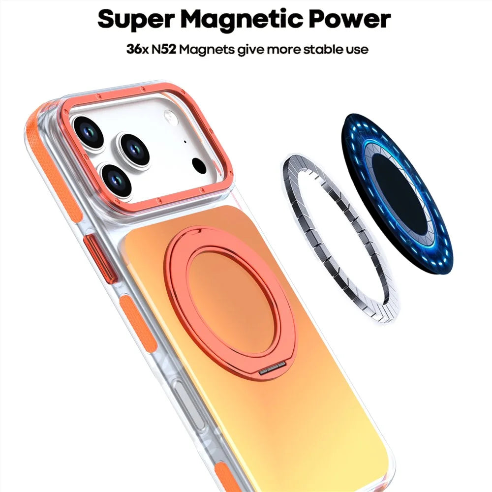 For iPhone 18 Pro Max / 17 Pro Max Magnetic Case Chameleon Gradient TPU + Acrylic Phone Cover with 360 Degree Rotating Kickstand - Orange - 7