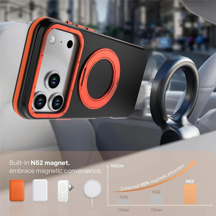 For iPhone 18 Pro / 17 Pro Magnetic Case Double Color Rotating Ring Kickstand PC + TPU Phone Cover - Orange - 4