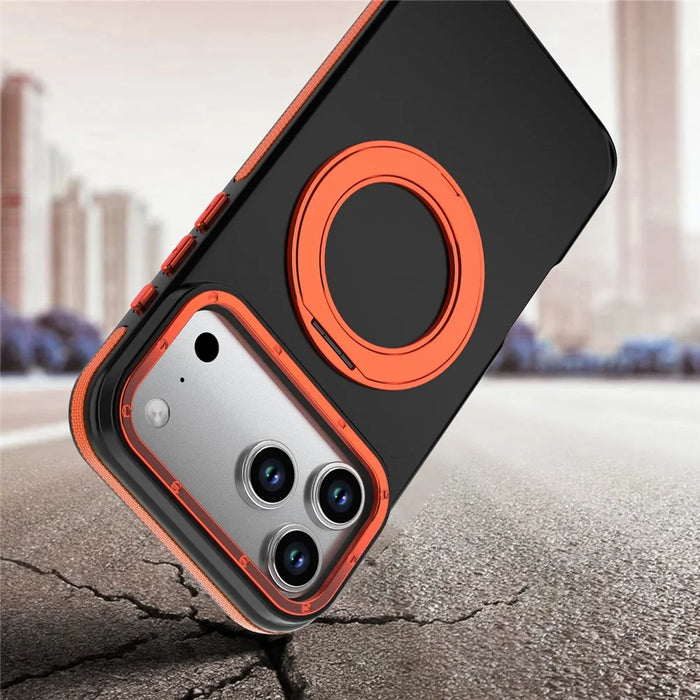 For iPhone 18 Pro / 17 Pro Magnetic Case Double Color Rotating Ring Kickstand PC + TPU Phone Cover - Orange - 5