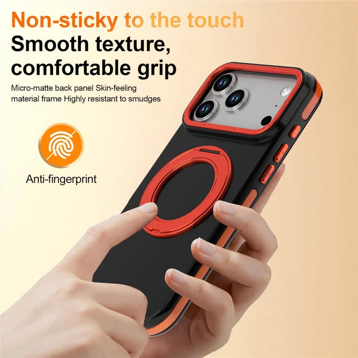 For iPhone 18 Pro / 17 Pro Magnetic Case Double Color Rotating Ring Kickstand PC + TPU Phone Cover - Orange - 6