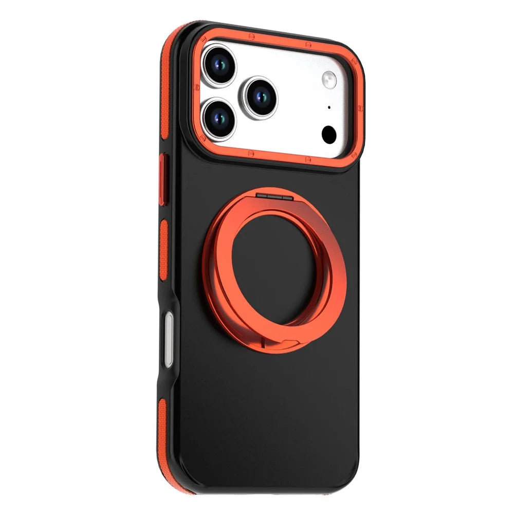 For iPhone 18 Pro Max / 17 Pro Max Magnetic Case Double Color Rotating Ring Kickstand PC + TPU Phone Cover - Orange - 2