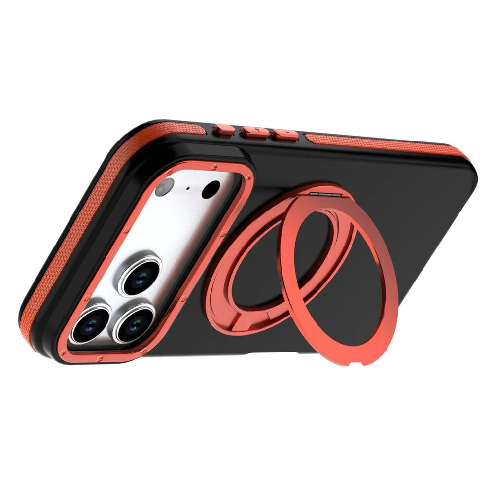 For iPhone 18 Pro Max / 17 Pro Max Magnetic Case Double Color Rotating Ring Kickstand PC + TPU Phone Cover - Orange - 3