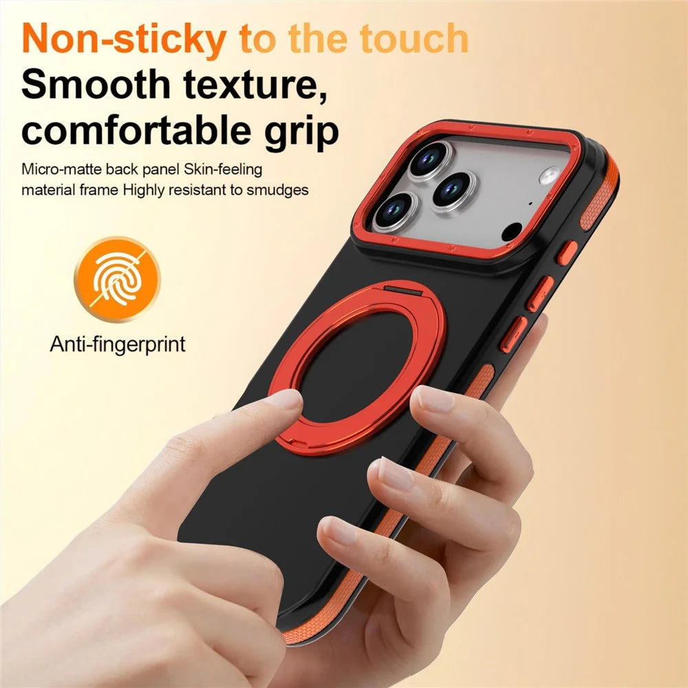 For iPhone 18 Pro Max / 17 Pro Max Magnetic Case Double Color Rotating Ring Kickstand PC + TPU Phone Cover - Orange - 6