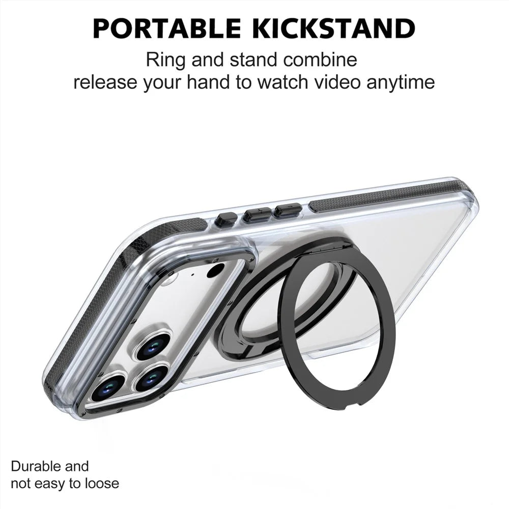 For iPhone 18 Pro / 17 Pro Magnetic Case Rotating Ring Kickstand Dual Color Acrylic + TPU Clear Phone Cover - Black - 5