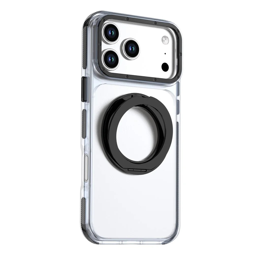 For iPhone 18 Pro Max / 17 Pro Max Magnetic Case Rotating Ring Kickstand Dual Color Acrylic + TPU Clear Phone Cover - Black - 2