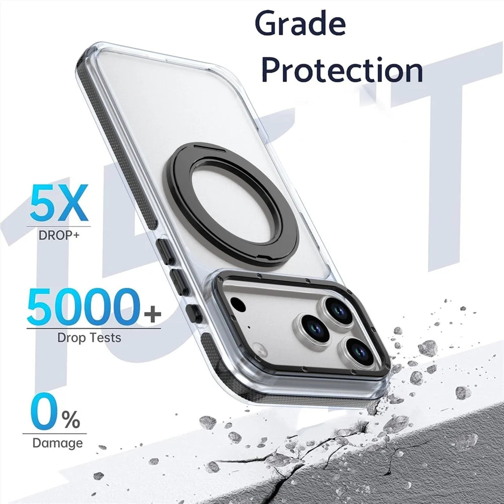 For iPhone 18 Pro Max / 17 Pro Max Magnetic Case Rotating Ring Kickstand Dual Color Acrylic + TPU Clear Phone Cover - Black - 6