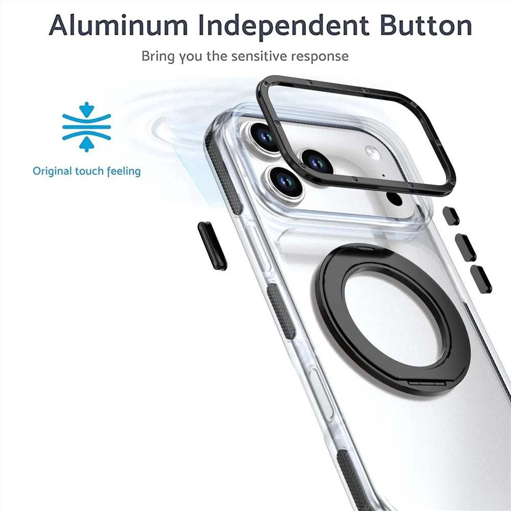 For iPhone 18 Pro Max / 17 Pro Max Magnetic Case Rotating Ring Kickstand Dual Color Acrylic + TPU Clear Phone Cover - Black - 7